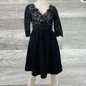ELIZA J DRESS FIT & FLARE SCALLOPED BLACK LACE BODICE
